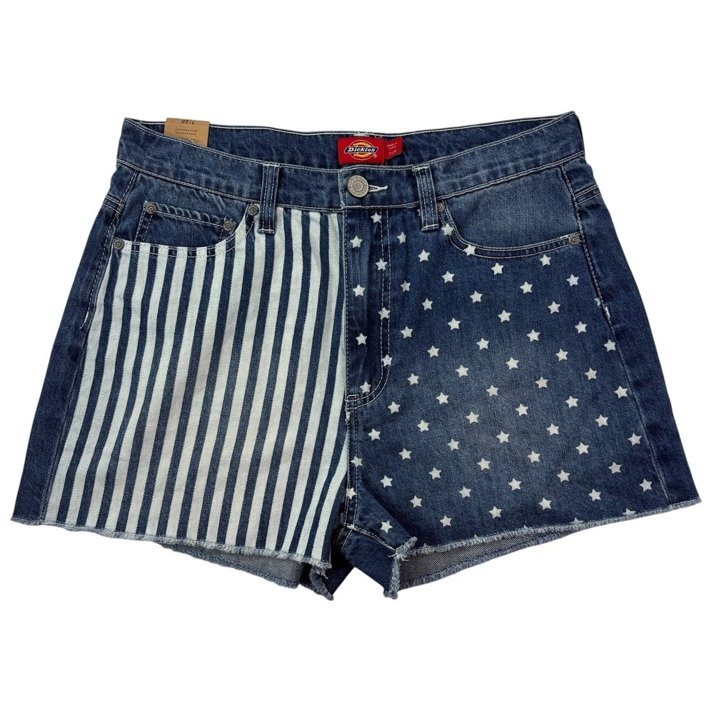 Dickies Girl Stars and Stripes Denim Shorts Womens 7/28 Blue Americana NEW NWT
